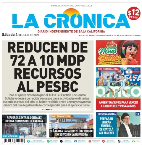 Portada de La Cronica del sábado, 4 de julio de 2026