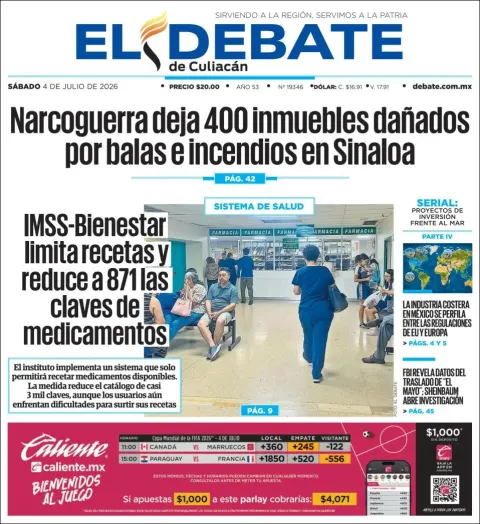 Portada de El Debate de Culiacan del sábado, 4 de julio de 2026
