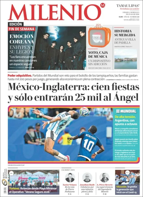 Portada de Milenio Tamaulipas del sábado, 4 de julio de 2026