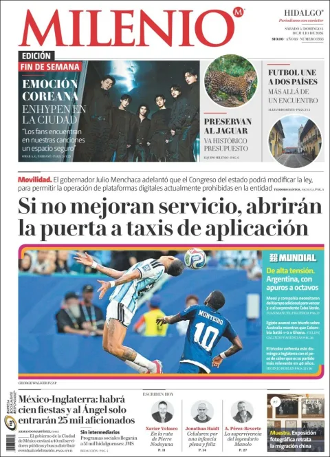 Portada de Milenio Hidalgo del sábado, 4 de julio de 2026