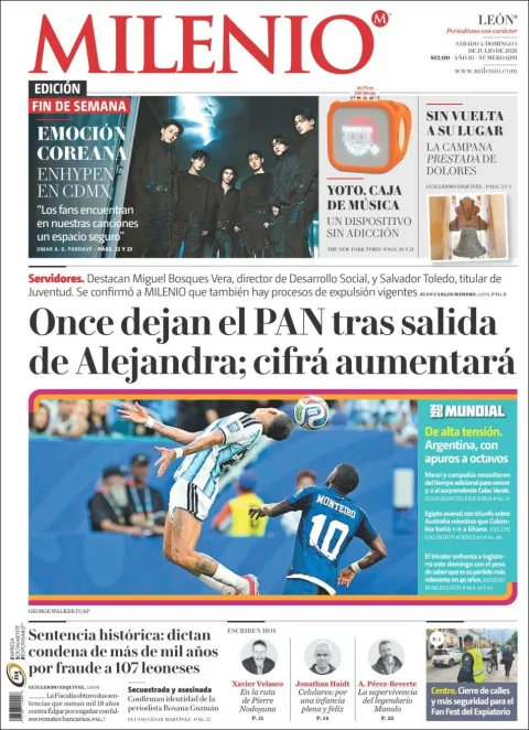 Portada de Milenio Leon del sábado, 4 de julio de 2026