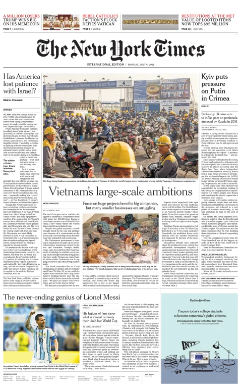 Portada de The New York Times (international)
