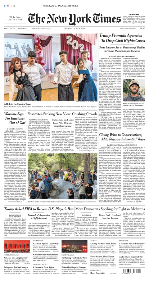 Portada de The New York Times (national) del lunes, 6 de julio de 2026