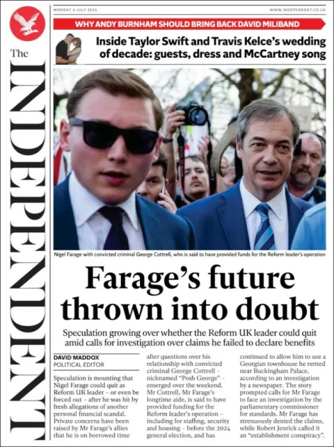 Portada de The Independent del lunes, 6 de julio de 2026