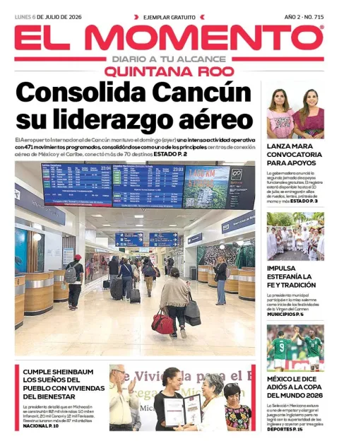 Portada de El Momento Quintana Roo del lunes, 6 de julio de 2026