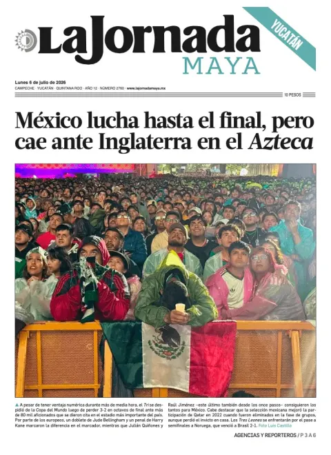 Portada de La Jornada Maya Yucatán del lunes, 6 de julio de 2026
