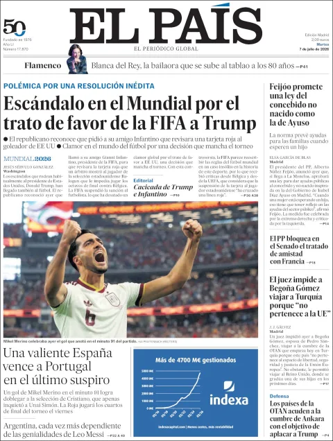 Portada de El Pais del martes, 7 de julio de 2026