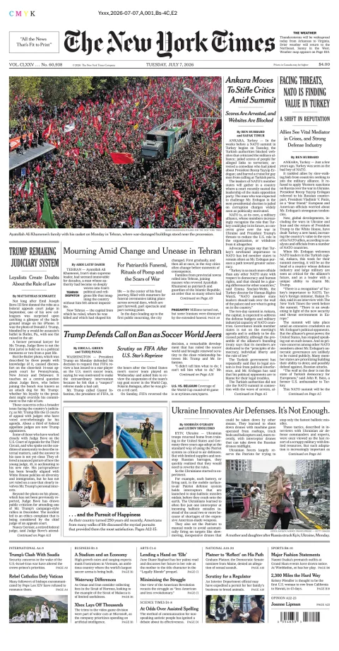 Portada de The New York Times (national) del martes, 7 de julio de 2026