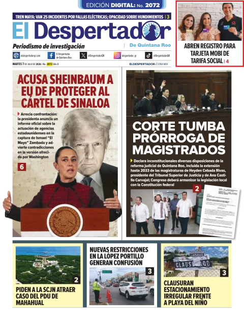 Portada de El Despertador de Quintana Roo del martes, 7 de julio de 2026