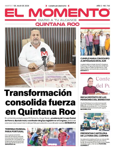 Portada de El Momento Quintana Roo del martes, 7 de julio de 2026