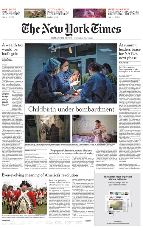Portada de The New York Times (international) del miércoles, 8 de julio de 2026
