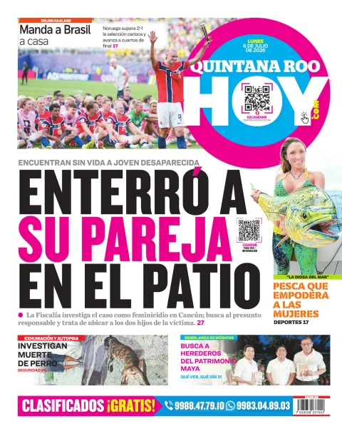 Portada de Quintana Roo Hoy (contraportada) del miércoles, 8 de julio de 2026
