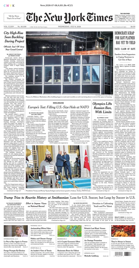 Portada de The New York Times (new York) del miércoles, 8 de julio de 2026