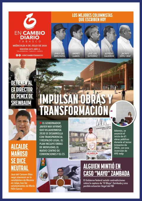 Portada de En Cambio - Tabasco (contraportada) del miércoles, 8 de julio de 2026