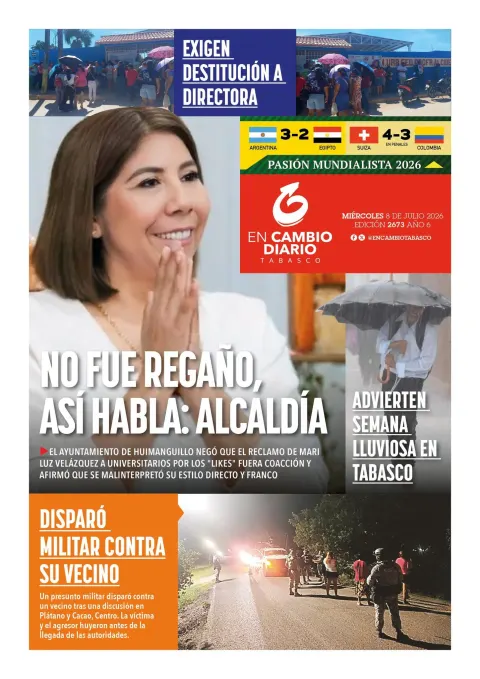 Portada de En Cambio - Tabasco (portada) del miércoles, 8 de julio de 2026
