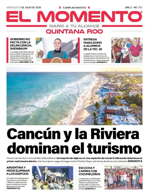 Portada de El Momento Quintana Roo del miércoles, 8 de julio de 2026