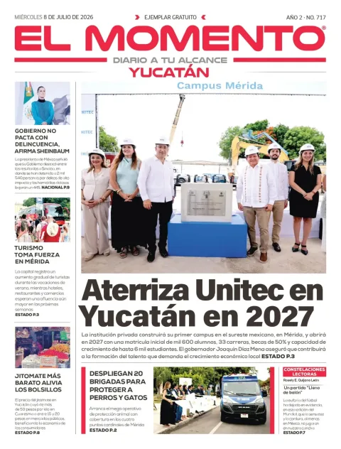 Portada de El Momento Yucatan del miércoles, 8 de julio de 2026