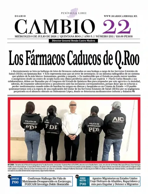Portada de Diario Cambio 22 (contraportada) del miércoles, 8 de julio de 2026