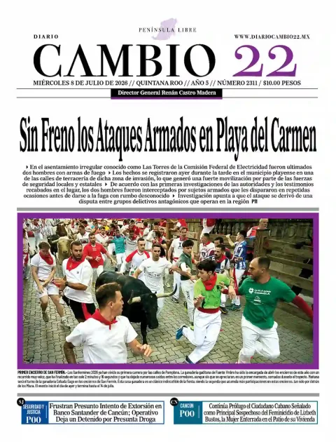 Portada de Diario Cambio 22 (portada) del miércoles, 8 de julio de 2026