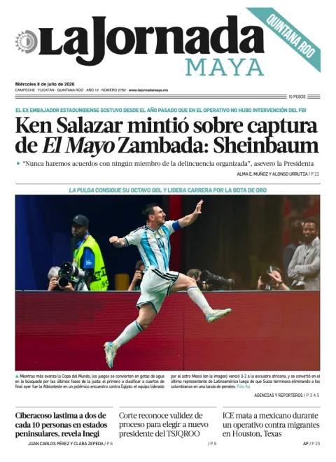 Portada de La Jornada Maya Quintana Roo del miércoles, 8 de julio de 2026