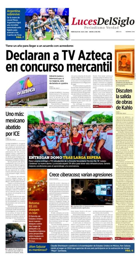 Portada de Luces del Siglo del miércoles, 8 de julio de 2026