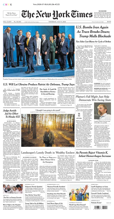 Portada de The New York Times (national) del jueves, 9 de julio de 2026