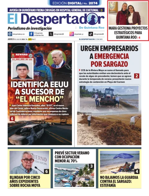 Portada de El Despertador de Quintana Roo del jueves, 9 de julio de 2026