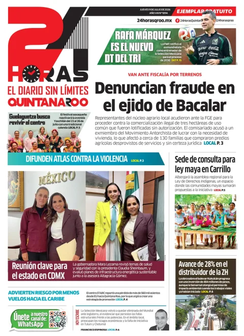 Portada de 24 Horas Quintana Roo del jueves, 9 de julio de 2026