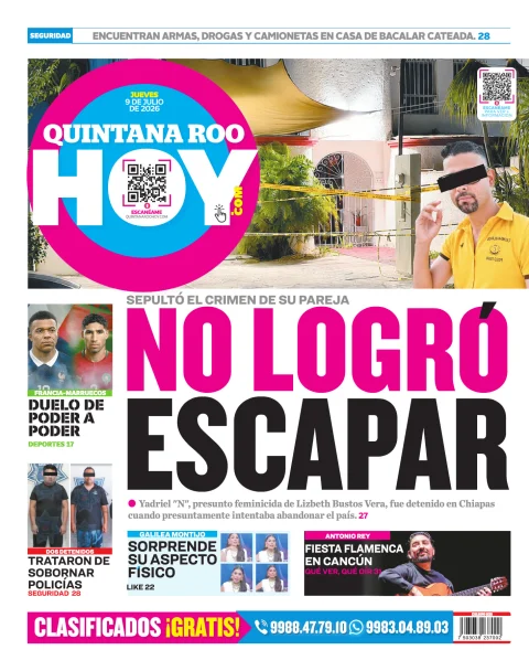 Portada de Quintana Roo Hoy (contraportada) del jueves, 9 de julio de 2026
