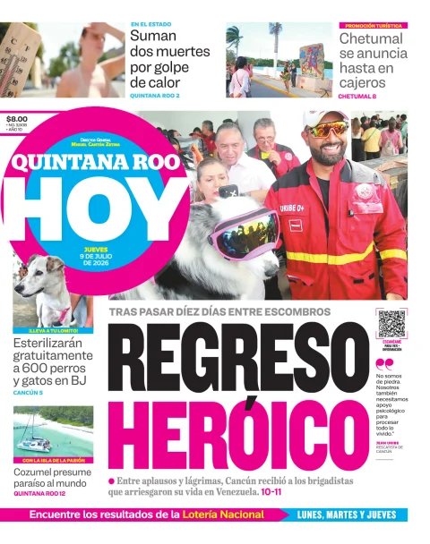 Portada de Quintana Roo Hoy (portada) del jueves, 9 de julio de 2026