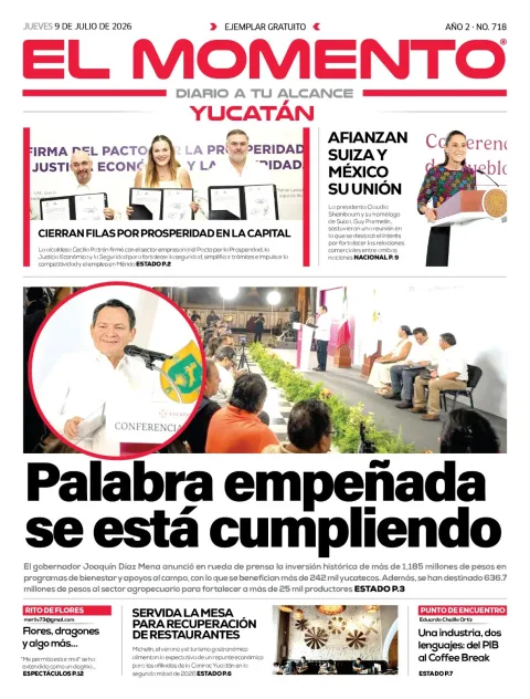 Portada de El Momento Yucatan del jueves, 9 de julio de 2026