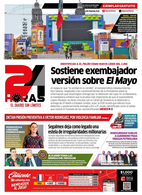 Portada de 24 Horas del jueves, 9 de julio de 2026