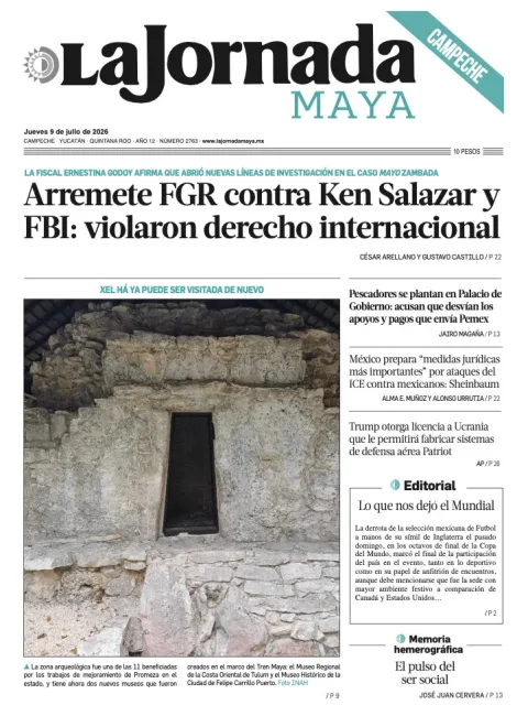 Portada de La Jornada Maya Campeche del jueves, 9 de julio de 2026