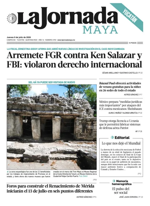 Portada de La Jornada Maya Yucatán del jueves, 9 de julio de 2026