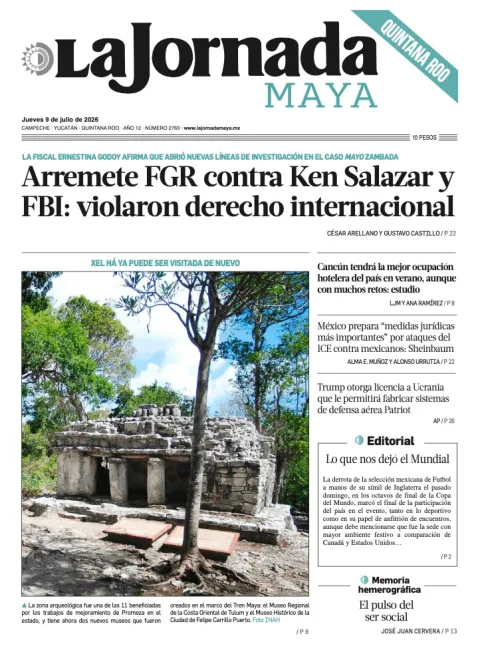 Portada de La Jornada Maya Quintana Roo del jueves, 9 de julio de 2026