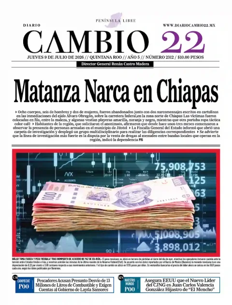 Portada de Diario Cambio 22 (contraportada) del jueves, 9 de julio de 2026