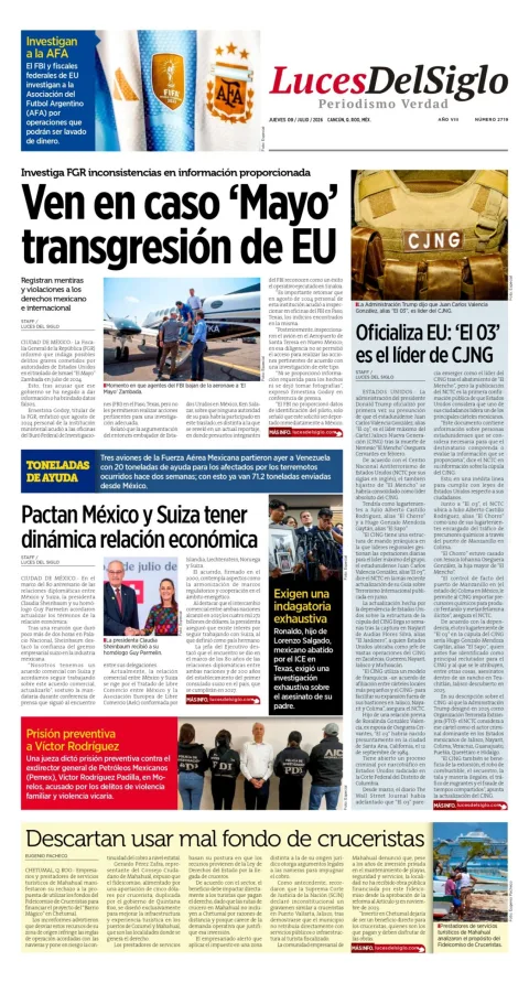 Portada de Luces del Siglo del jueves, 9 de julio de 2026