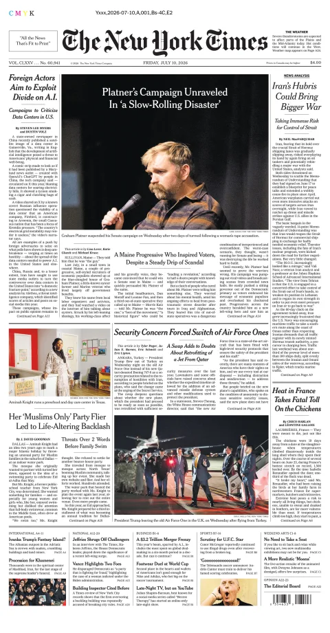 Portada de The New York Times (national) del viernes, 10 de julio de 2026