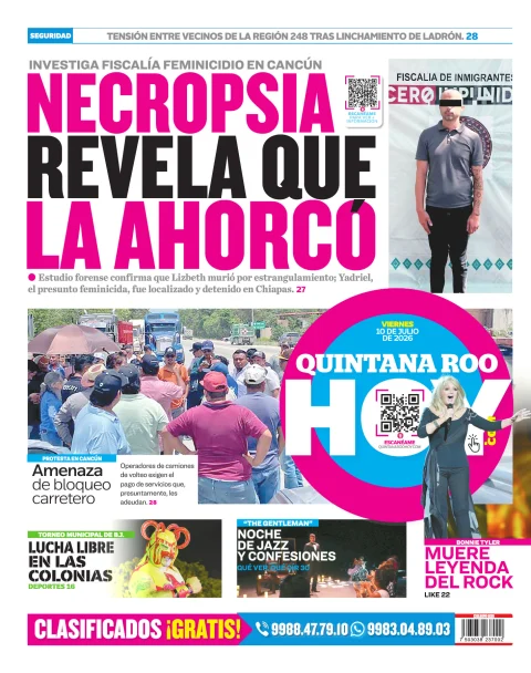 Portada de Quintana Roo Hoy (contraportada) del viernes, 10 de julio de 2026