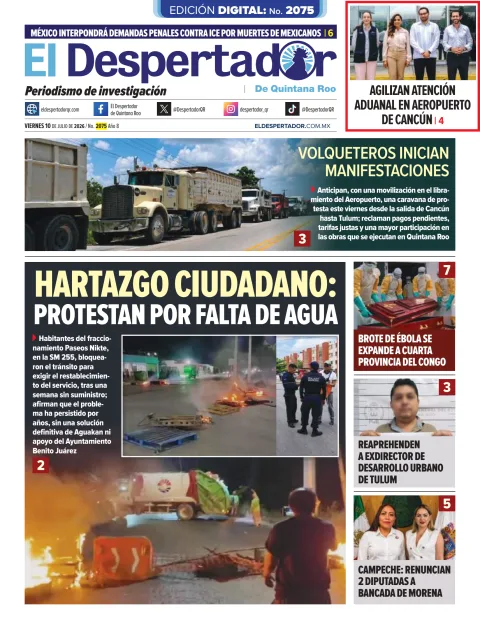Portada de El Despertador de Quintana Roo del viernes, 10 de julio de 2026