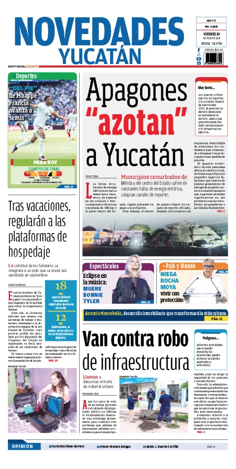 Portada de Novedades Yucatan del viernes, 10 de julio de 2026