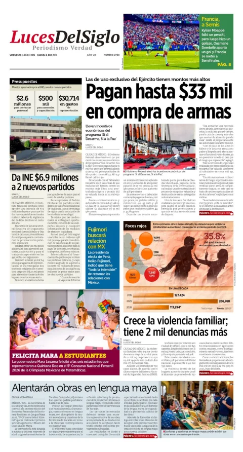 Portada de Luces del Siglo del viernes, 10 de julio de 2026