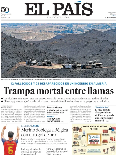 Portada de El Pais del sábado, 11 de julio de 2026