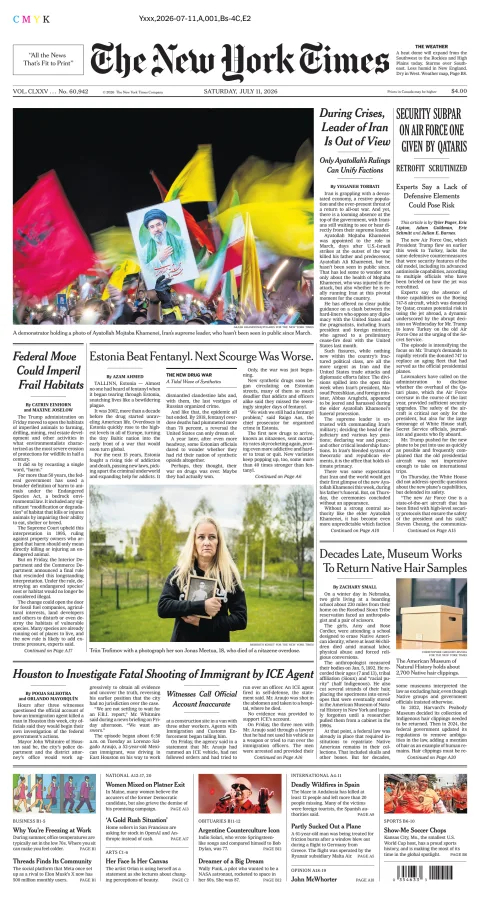 Portada de The New York Times (national) del sábado, 11 de julio de 2026