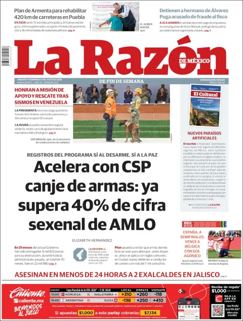 Portada de La Razon del sábado, 11 de julio de 2026