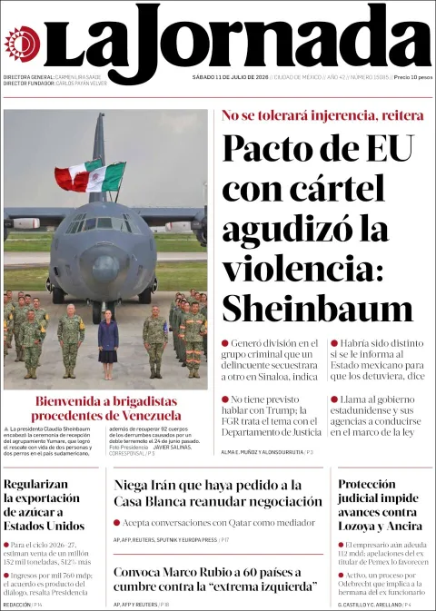 Portada de La Jornada del sábado, 11 de julio de 2026