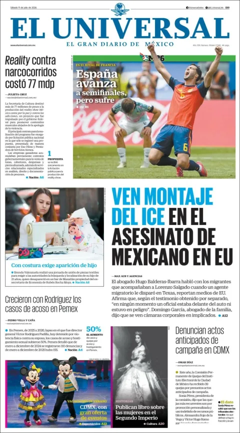 Portada de El Universal