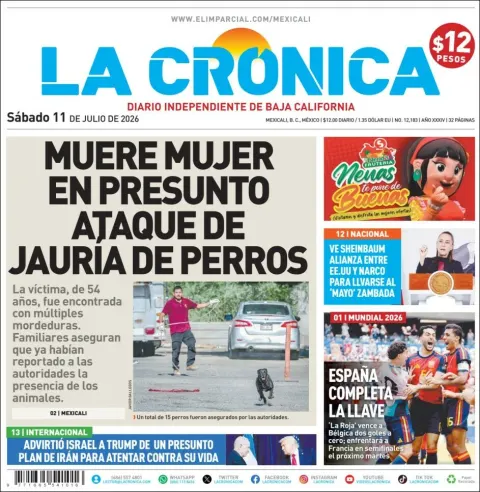 Portada de La Cronica del sábado, 11 de julio de 2026