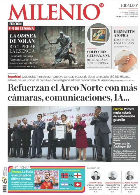 Portada de Milenio Hidalgo del sábado, 11 de julio de 2026
