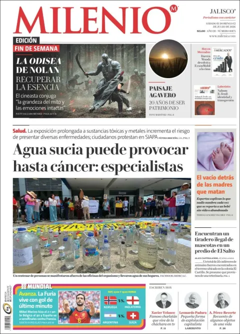 Portada de Milenio Jalisco del sábado, 11 de julio de 2026